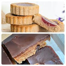 Load image into Gallery viewer, Half Jam Drops/Half Choc Caramel Slices (11 bakes in total)