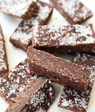 Load image into Gallery viewer, 10 Choc Coconut Slices (Vegan, Dairy Free. No Refined Sugar. Option for Gluten Intolerance, No Nuts option)
