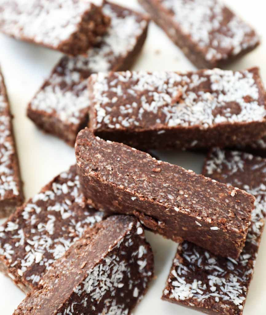 10 Choc Coconut Slices (Vegan, Dairy Free. No Refined Sugar. Option for Gluten Intolerance, No Nuts option)