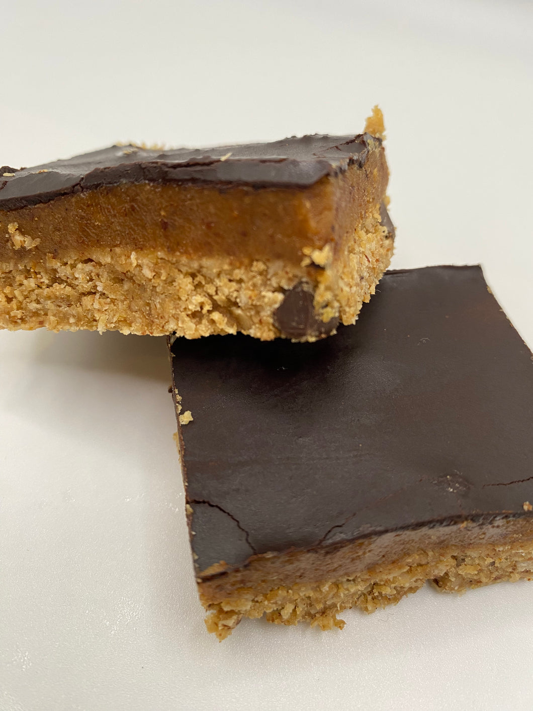 12 Choc Caramel Slices (Vegan, Dairy Free, Gluten Free options)